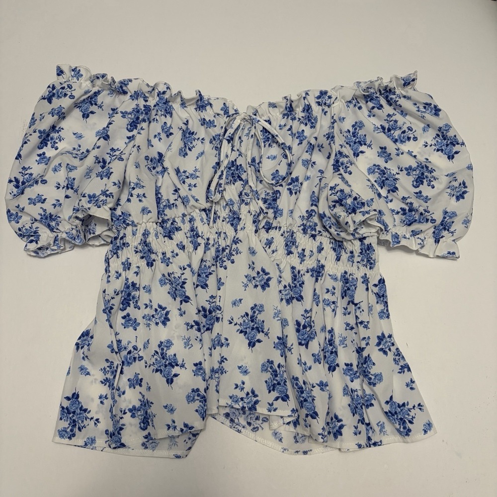 Floral Coquette Babydoll Puff Sleeve Off Shoulder Top Whimsical Feminine Dainty